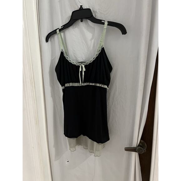A n M Black Green Layered Cami Top Sz L Y2K Babydoll Fairy Whimsy Goth Coquette - Picture 1 of 8